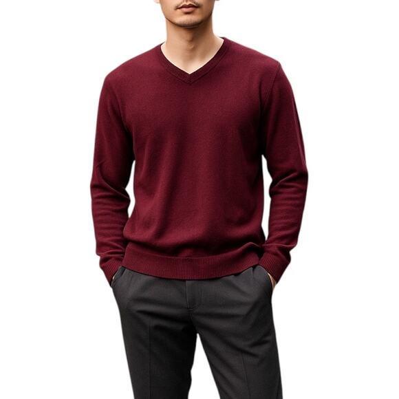 Club Room Merino Wool Blend V Neck Long Sleeve Sweater Burgundy Size M - Picture 1 of 8